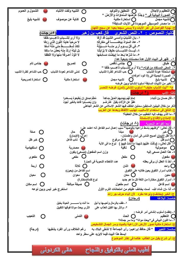 3 اختبارات لغة عربية للصف الأول الثانوى 2023 مواكبة لنظام الامتحان المقالى والاختيار من متعدد 2358