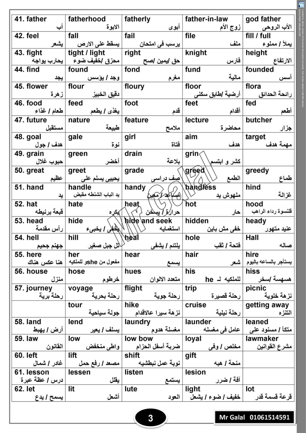 135 مجموعة كلمات انجليزي متشابهة فى الحروف ومختلفة فى المعنى ومترجمه بالعربى للثانوية العامة 3294