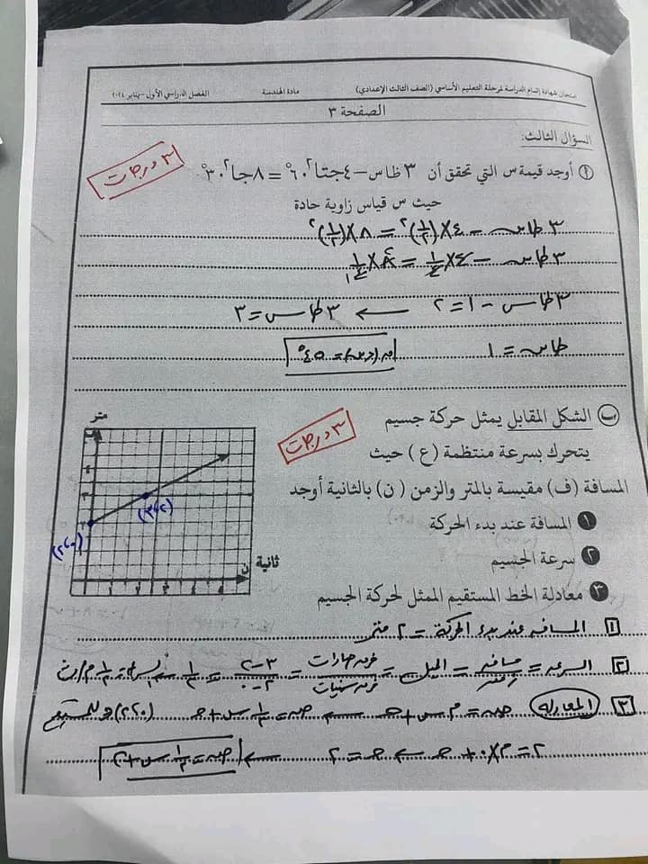 نموذج اجابة امتحان الهندسة للشهادة الاعدادية 2024 الدقهلية بتوزيع الدرجات 3462