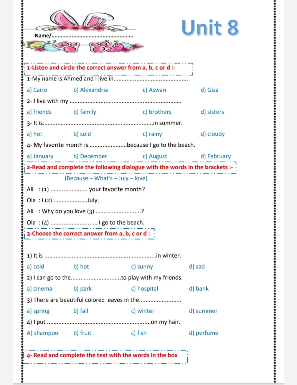 امتحان تقييم اللغة الانجليزية للصف الثالث الابتدائي الترم الثاني 2024 PDF 3472