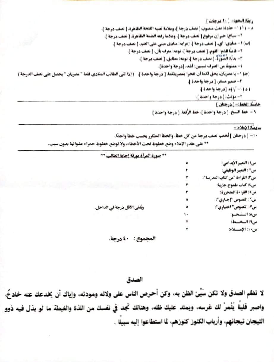 نموذج اجابة امتحان اللغة العربية للصف الثالث الاعدادي 2024 محافظة البحيرة بتوزيع الدرجات 4502
