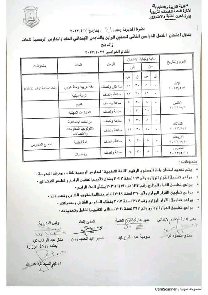 جدول امتحانات الترم الثاني ٢٠٢٣ بمحافظة قنا  5223