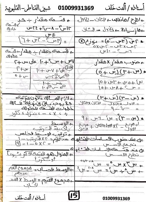 الرياضيات - تلخيص قوانين الرياضيات للصف الأول الإعدادى ترم أول أ. ألفت خلف 6_img_98