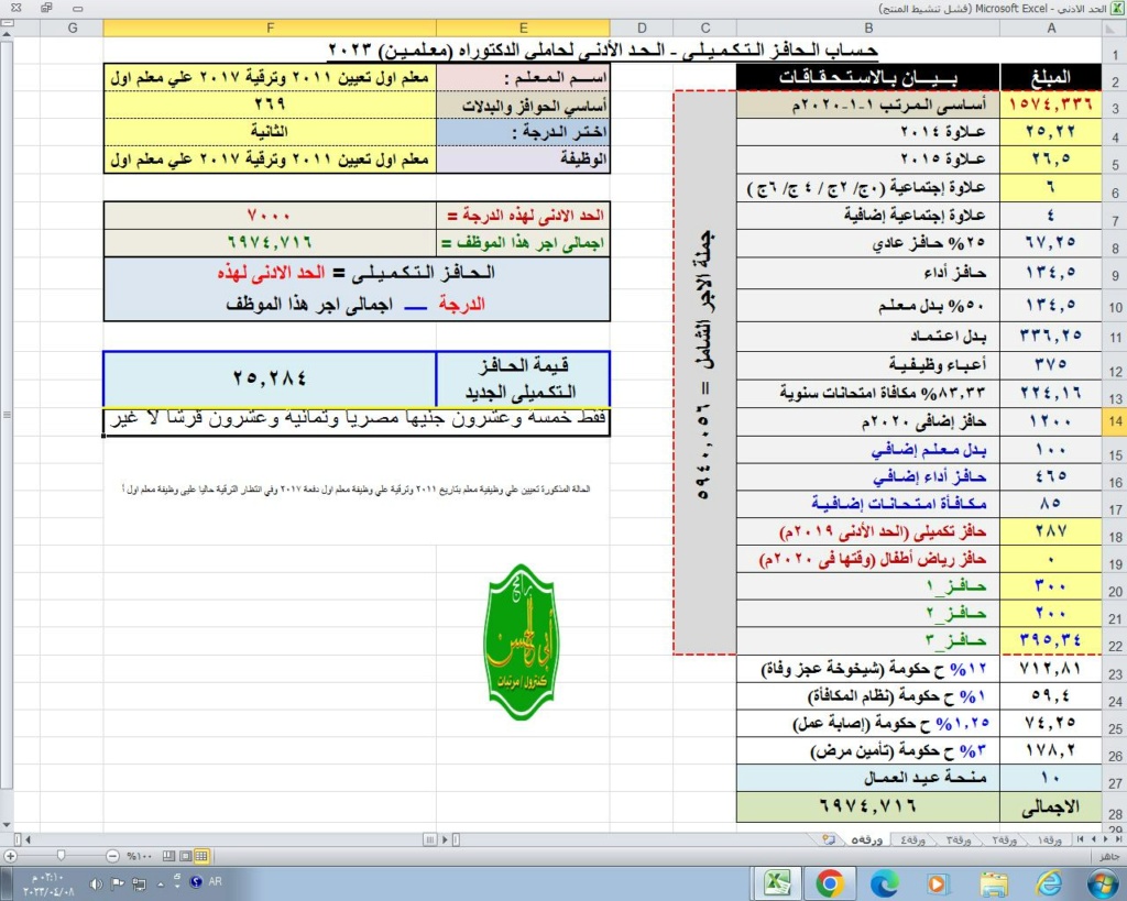 حـسـاب الـحافـز الـتـكـمـيـلـى الـحـد الأدنـى لحاملي الدكتوراه (مُعـلمـيـن) 2023 7136