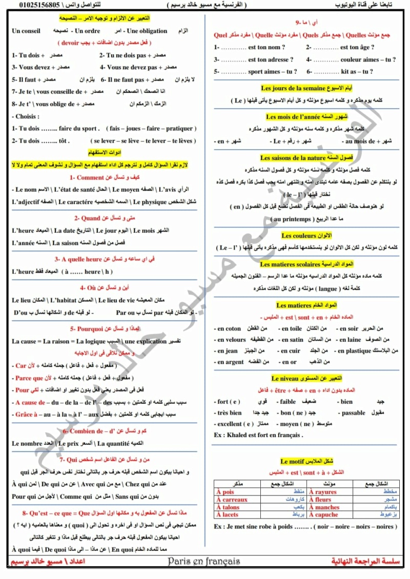 خلاصة الفرنساوي تالته ثانوي 2024 بكل تكاته مسيو خالد برسيم 790