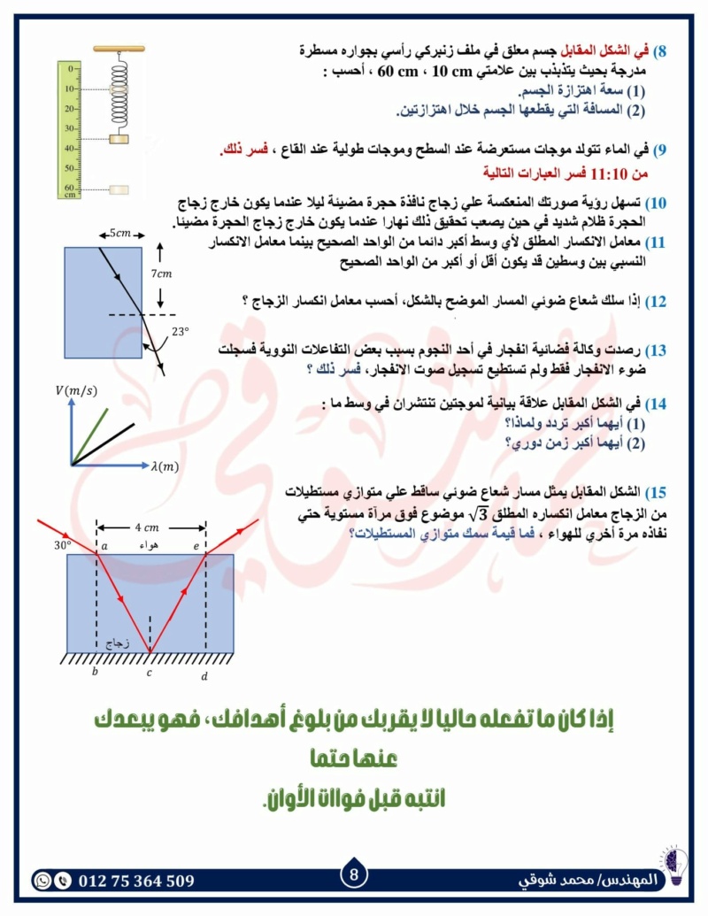 مراجعة شاملة لإختبار شهر أكتوبر فيزياء 2 ثانوي بالإجابات مستر محمد شوقي 8104