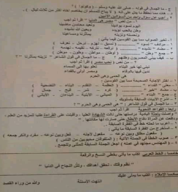 امتحان اللغة العربية للصف الخامس ترم ثاني 2022 محافظة الاسكندرية 916