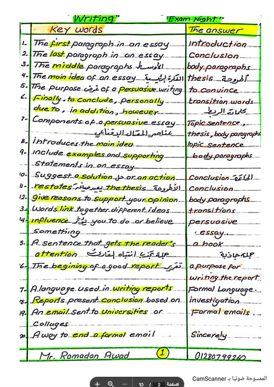 مراجعة أهم 100 نقطة في سؤال Writing Skills للثانوية العامة PDF Scre1006