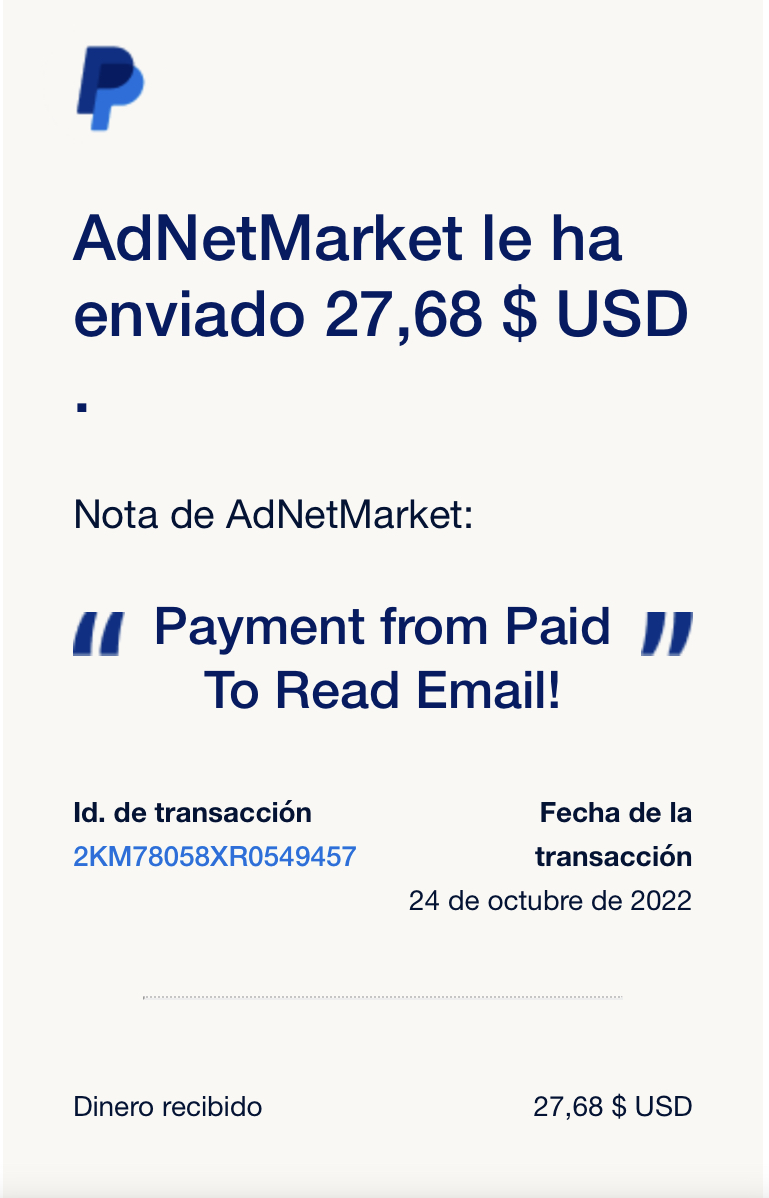 Recibiendo nuevo pago de 27,68$. Octubre de 2022 5107a410