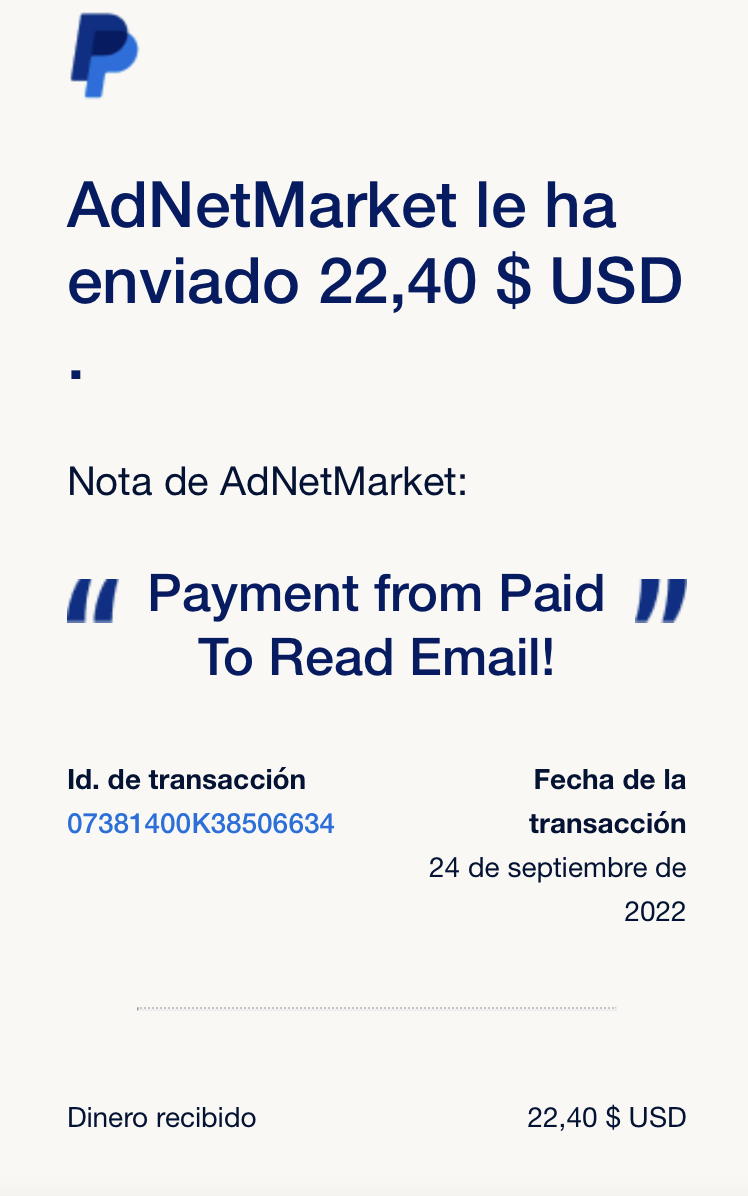 Recibiendo nuevo pago de 22,40$ para PayPal. Septiembre de 2022 809a4c10