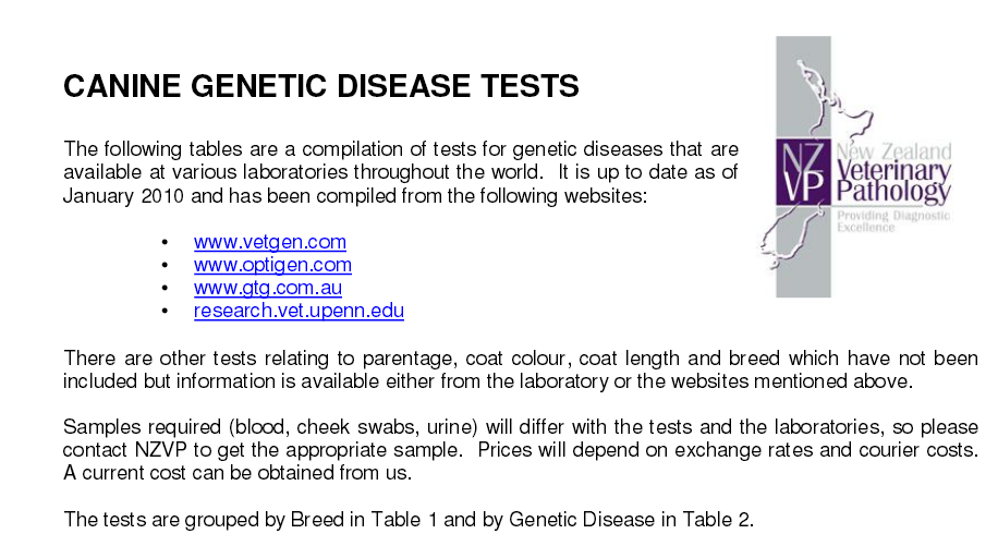 Liste des divers tests génétiques existants: Tests10