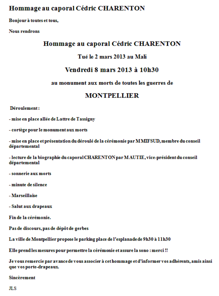 Hommage à Cédric Charenton, caporal au 1er Régiment de chasseurs parachutistes tombé au Mali opération SERVAL - Page 3 Captu510