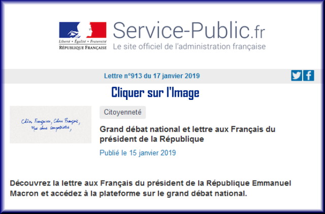 La lettre N° 913 de "Service Public" pour le 17 Janvier 2019 91310