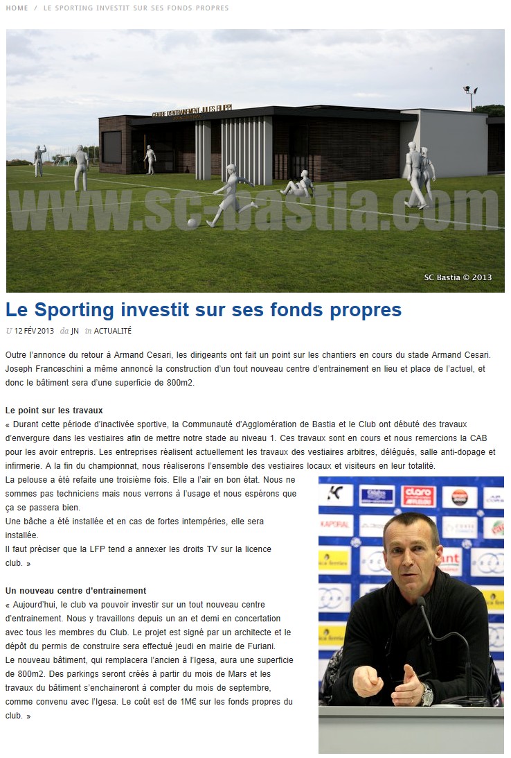 Travaux/Investissements autour du Sporting S26
