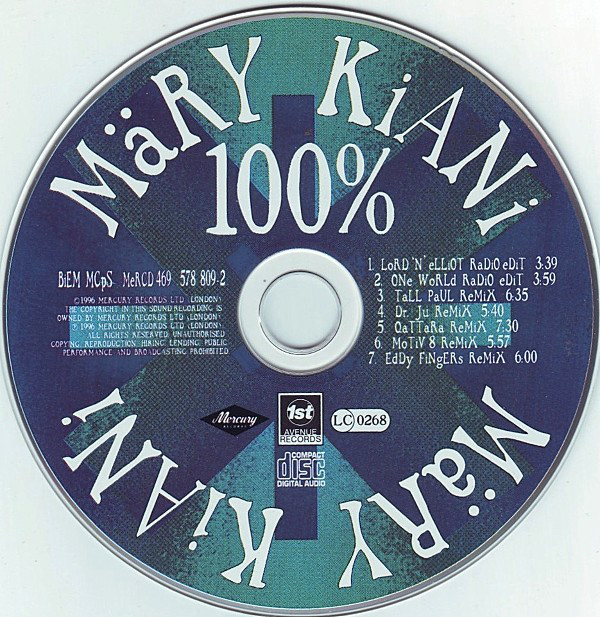 Märy Kiani - 100% (Cd-Single,  Mercury ‎– MeRCD 469, 1st Avenue Records) (1997) Cd165