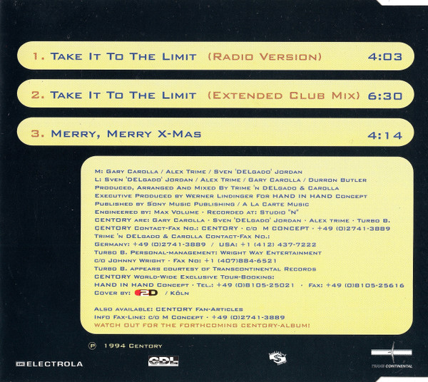 Centory - Take It To The Limit (CDM, CDL - Cologne Dance Label) (1994) (320K) Contr107