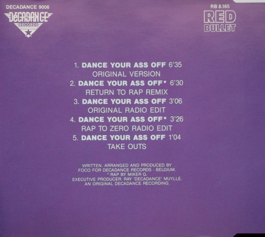 R.T.Z - Dance Your Ass Off (CDM, Red Bullet – RB 8.165, Red Bullet – R.B. 8.165, Decadance Records – DECADANCE 9006) (1991) Contr151