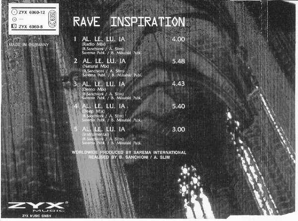 Music - Rave Inspiration - AL. LE. LU. IA  (CDM, ZYX Music – ZYX 6960-8) (GER, 1993) (FLAC) Contr164