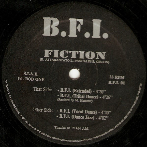 B.F.I. Featuring Sylvia Carter ‎– Fiction (1994, Vinil 12'', B.F.I. ‎– BFI 01)  Vinil82
