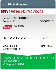 30/08/13 --- CABOURG --- R3C2 --- Mise 12 € => Gains 0 € Screen42