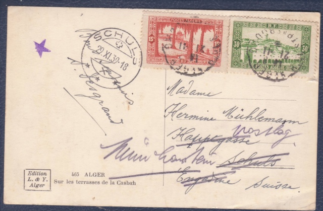 Cachet " étoile " sur courrier de et vers l'Algérie en 1939-40.  _2_00010