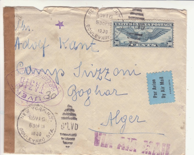 Cachet " étoile " sur courrier de et vers l'Algérie en 1939-40. _3_00010