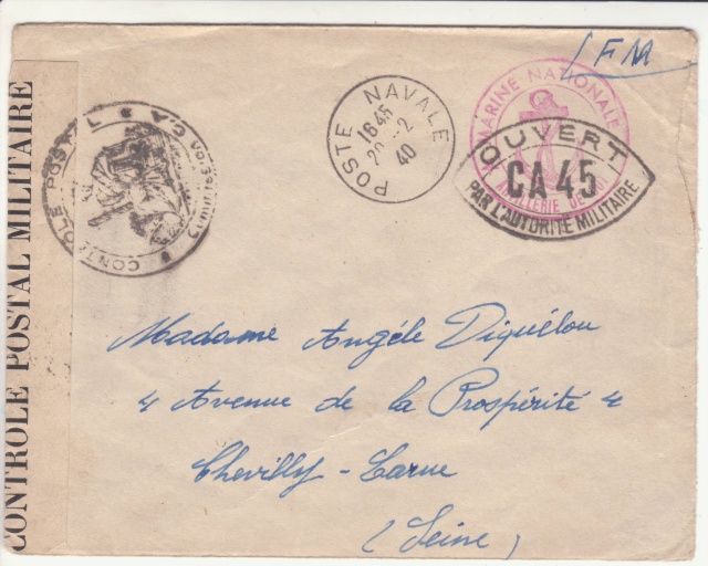 Lettre du Fort de la Hève oblitérée Poste Navale en février 1940. _4000610