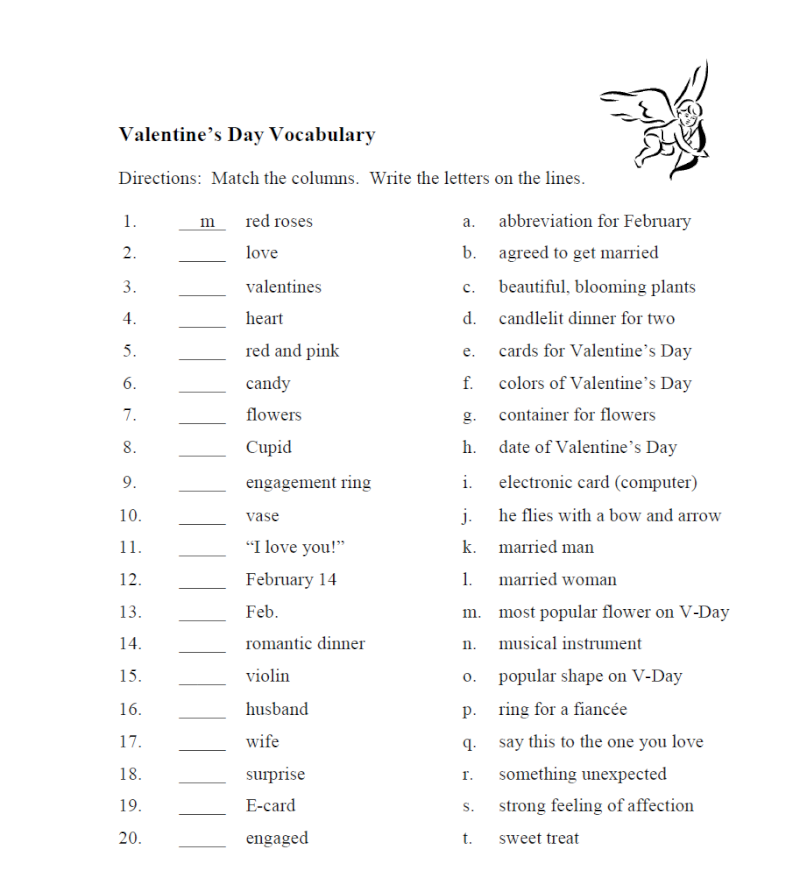 Valentines Day Vocabulary Valent10
