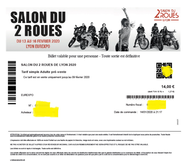 Salon moto Montpellier et Palavas et Lyon2020 Ticket11