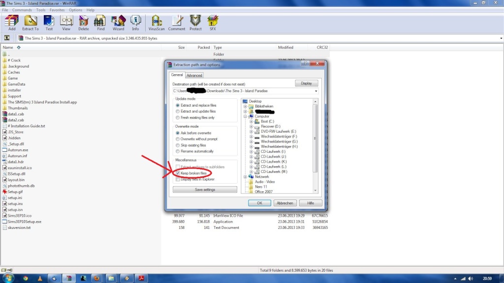 The Sims 3 CRC: The file does not match the file in setup's cab file error. Winrar10