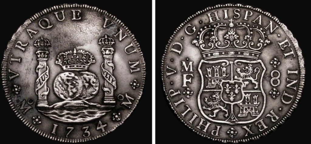 Real de a 8 columnario, 1734, ceca de México. Imagen12