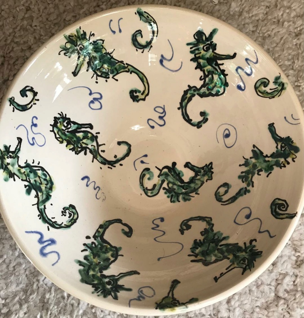 Hand made/painted seahorse large bowl. SP or PS mark? Bowl11
