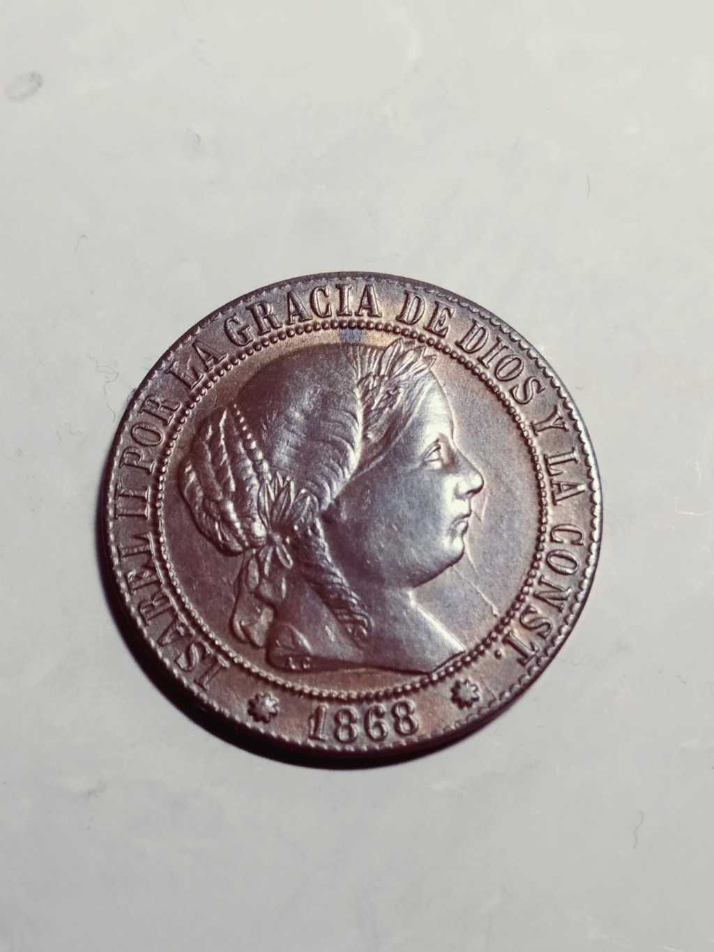 1 céntimo de escudo 1868. Isabel II. Barcelona. ¿Cobre o bronce? 01_anv26