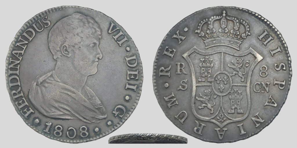 8 Reales de 1808. Fernando VII. Sevilla. Busto Séneca. Fernan10