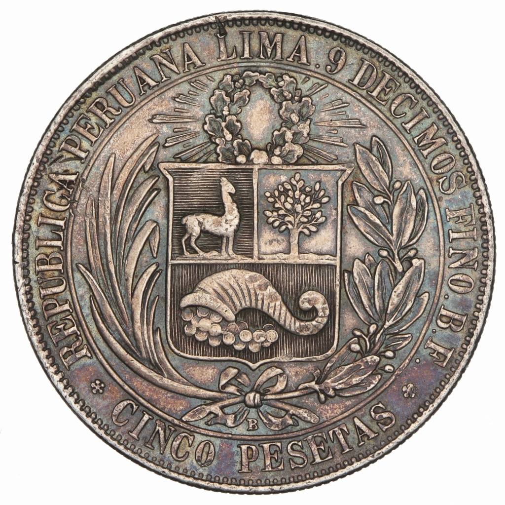 5 pesetas. Perú 1880.  Peru_511
