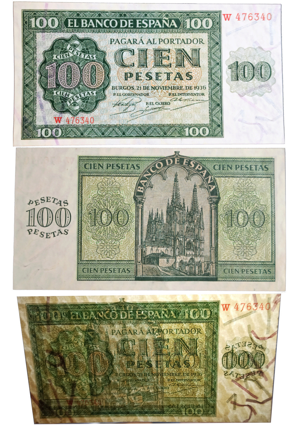100 pesetas de 1936. Serie W.  Republ11