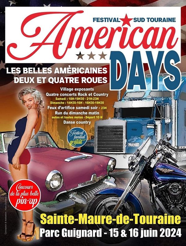 FESTIVAL AMERICAN DAYS - 2 et 4 roues - à SAINTE MAURE DE TOURAINE (36) Les 15 et 16 juin 2024 42457910
