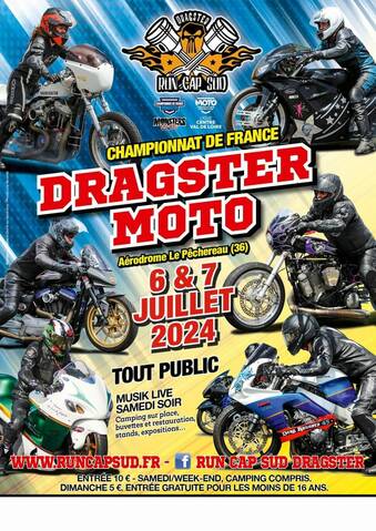 CHAMPIONNAT DE FRANCE DRAGSTER MOTO / Aérodrome le Pêchereau (36) les 6 et  7 juillet 2024