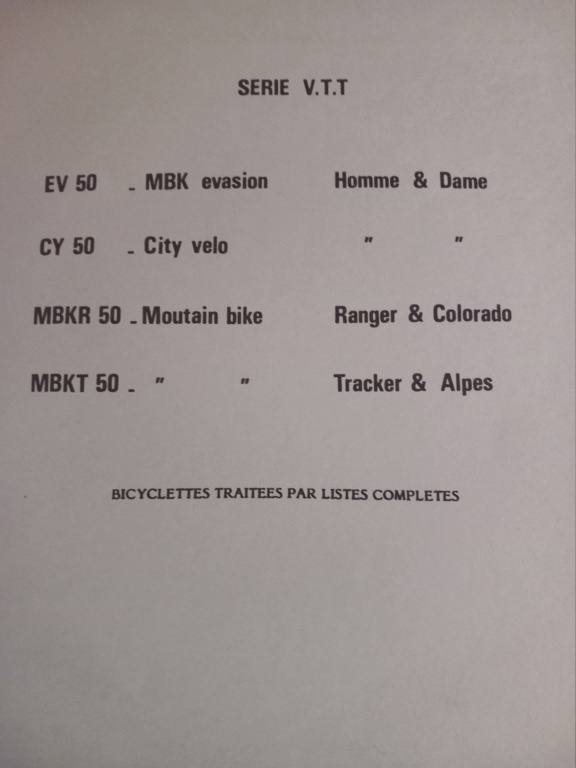 catalogue - extrait du catalogue " agent motobécane" 1987 mtb  MBK R50 RANGER & COLORADO  20231579