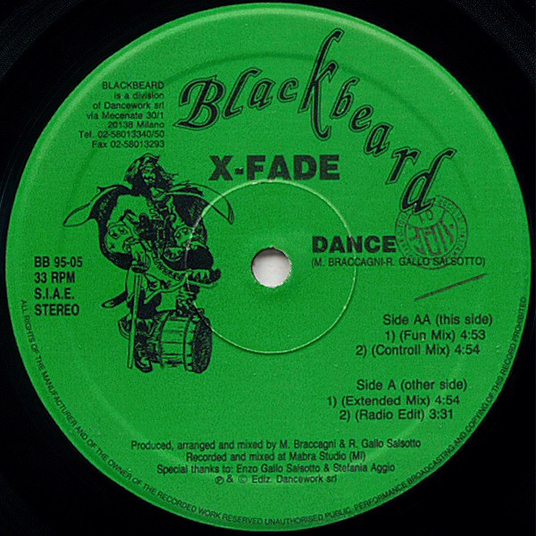 X-Fade - Dance (12'' Vinil, Blackbeard  – BB 95-05) (Italy, 1995) [Post. 16.11.24] Vinil33