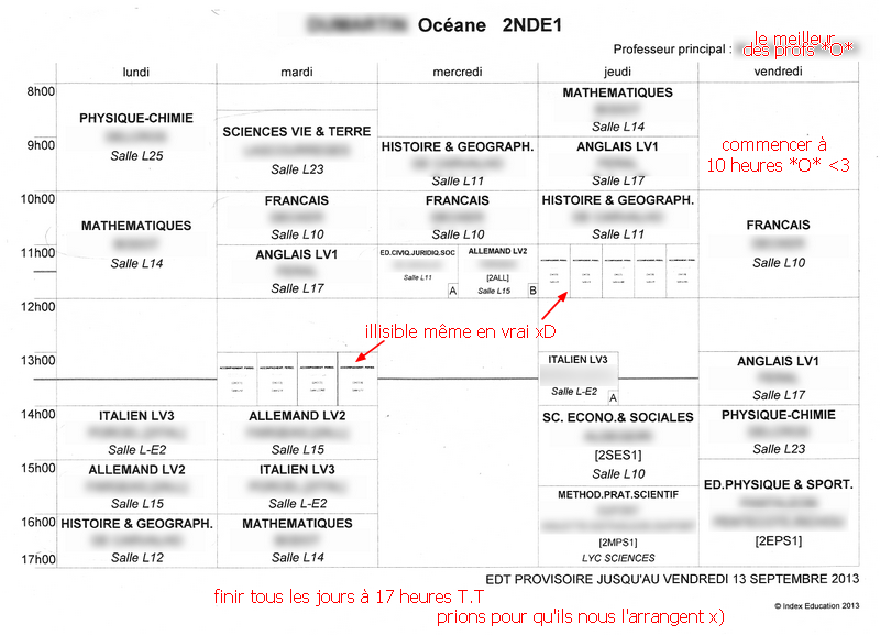 Topic discussion : Rentrée scolaire, emploi du temps, camarades et taratata ~  Edt210