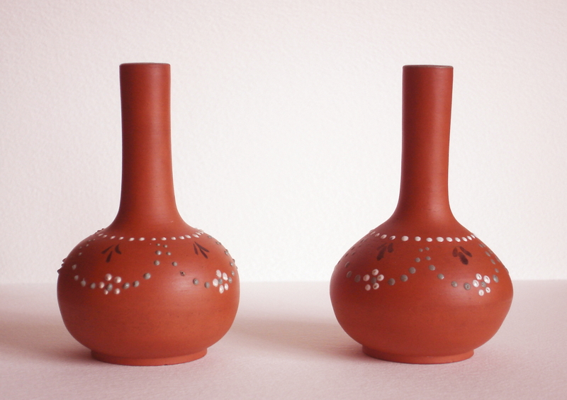  Pair of  small terracotta vases - Probably Torquay ware  Dsc06722