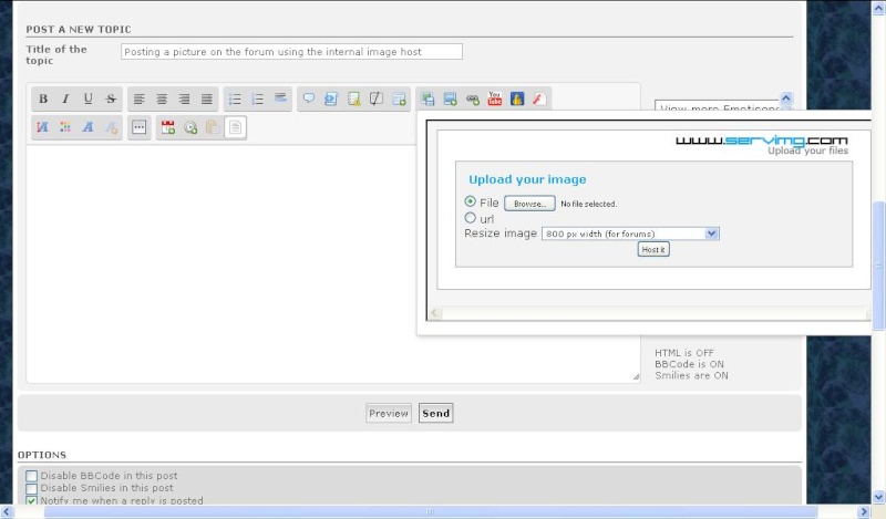 How to post pictures to the forum using the internal image host Upload10