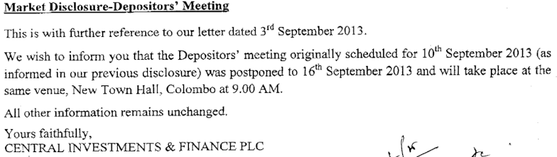 CIFL depositors meeting postponed. Cifl10