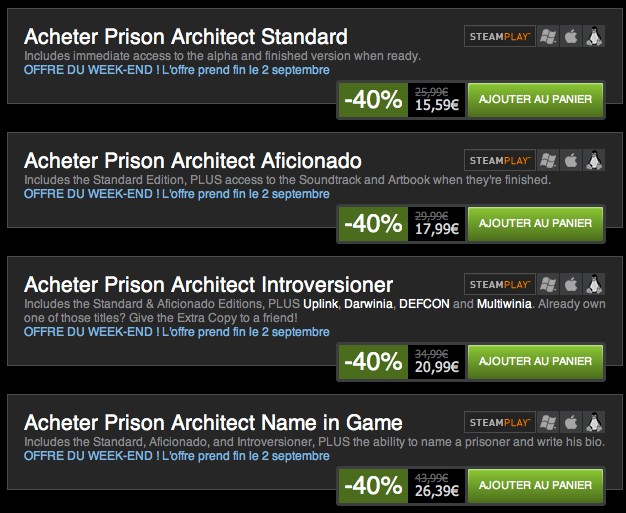 Promotion steam prison architect -40% Steam10