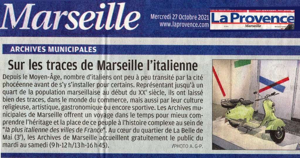 Les Archives municipales de Marseille proposent – du samedi 25 septembre 2021 au samedi 12 mars 2022 – l'exposition gratuite "Marseille l'Italienne". 24290110
