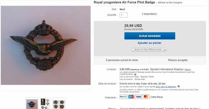 Badge de pilote WW2 Royal Yugoslavia Air force Captur77