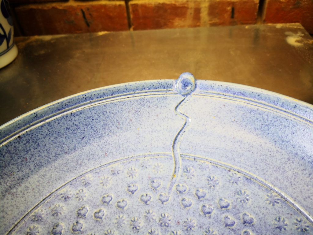 Large blue bowl with tadpole decoration mystery sun or sunrise mark  Img_2036