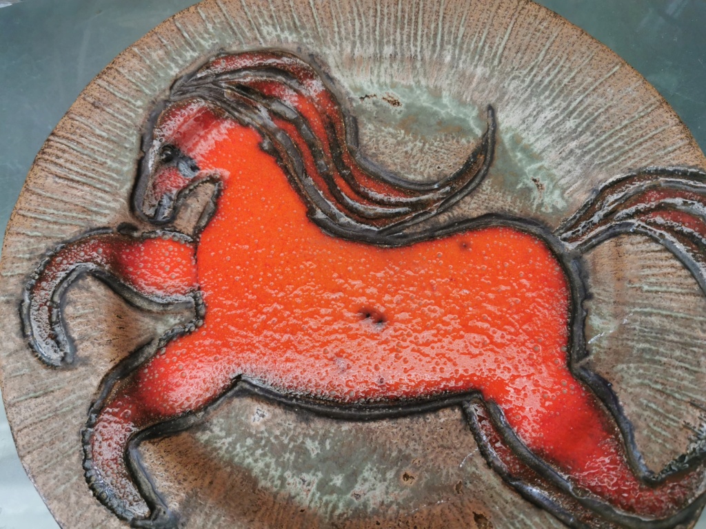 Plate with a red horse on it, BS mark, looks like Vallauris Img_2118