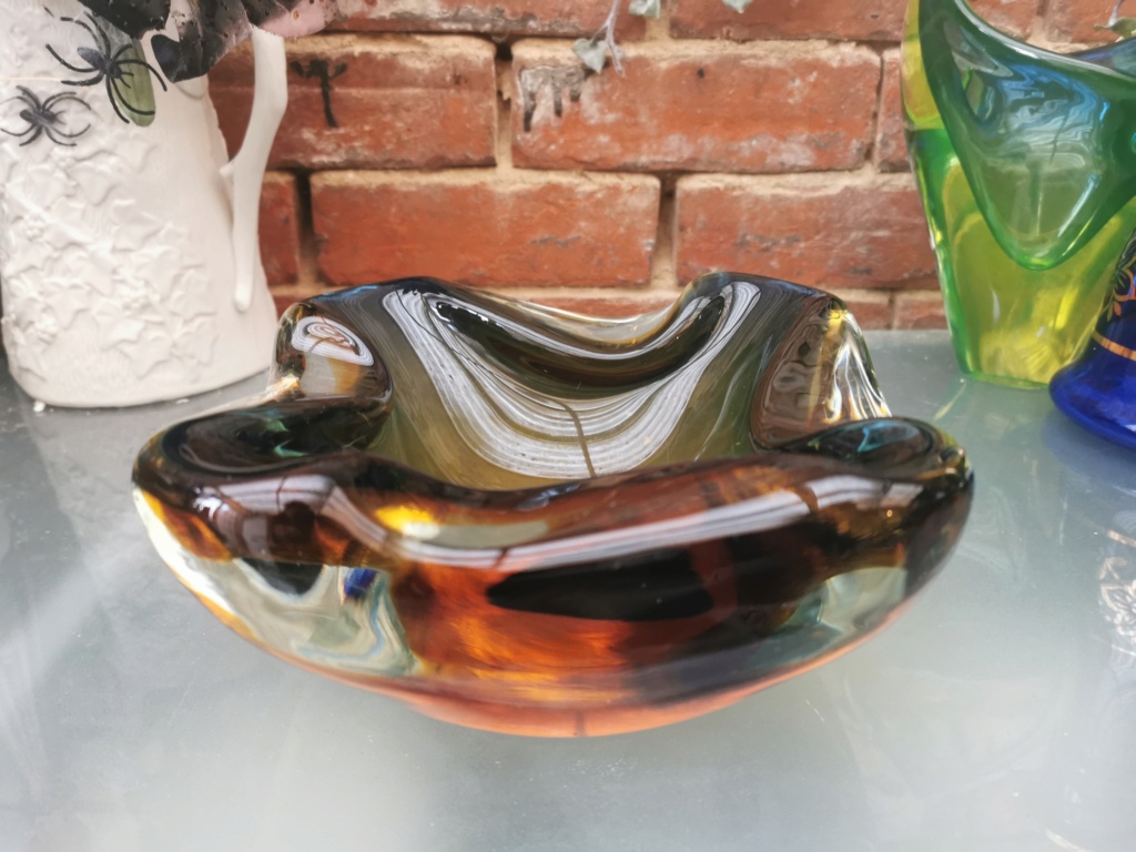 Beautiful heavy grey and orange glass bowl Img_2121
